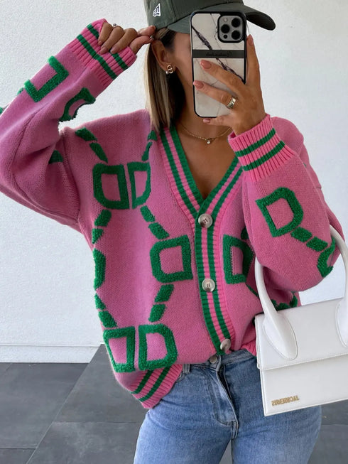 'Kalina' Lettered Oversized Cardigan - Celes Fashion